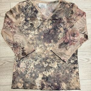 3/$18 Vtg 90s The Urban Apparel Mesh Floral Long Sleeve Whimsical Goblincore